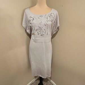 Adrienne pewter knit Sequin scoop neck Midi Dress, size XL